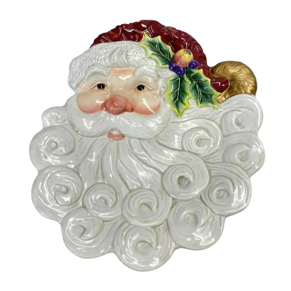 Fitz & Floyd Santa Face Canape Cookie Christmas Plate Hanging Decor Vintage - Picture 1 of 6